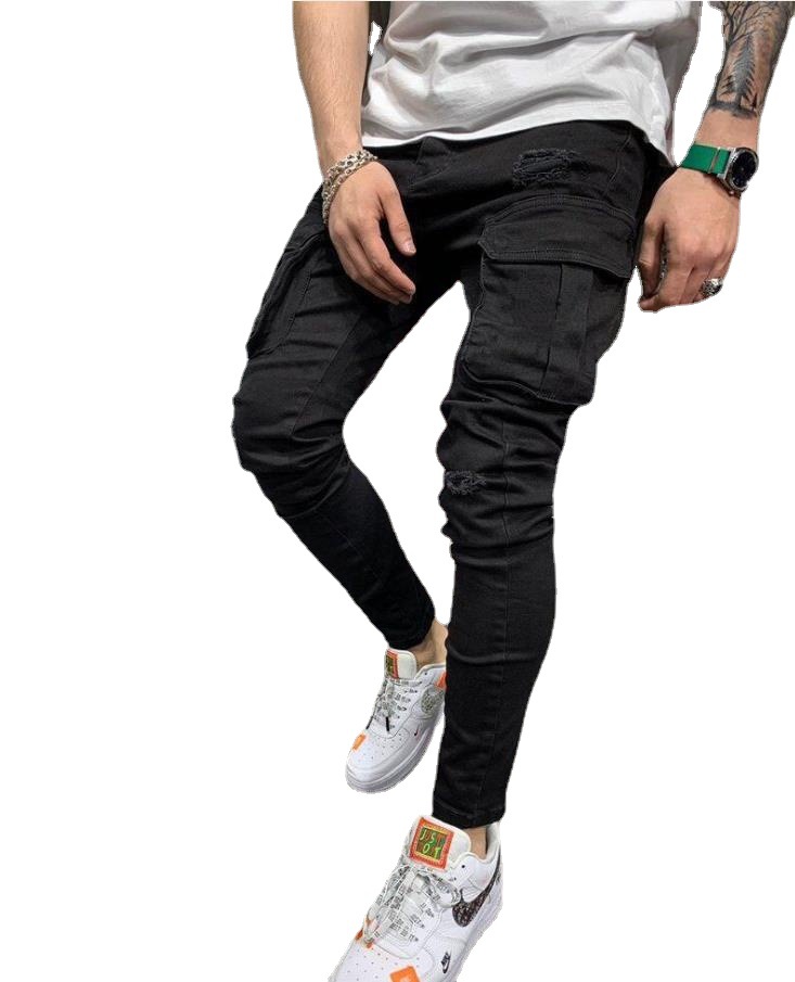 Multi-pocket ripped stretch pencil jeans 102