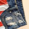 New American flag ripped tassel denim shorts for women 28