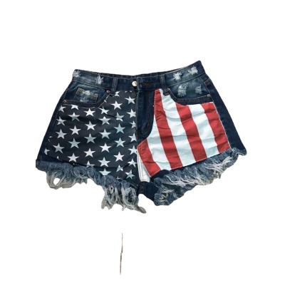 New American flag ripped tassel denim shorts for women 28