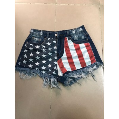 New American flag ripped tassel denim shorts for women 28