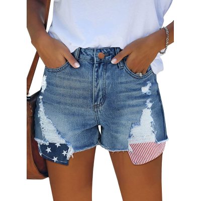 New American flag ripped tassel denim shorts for women 28