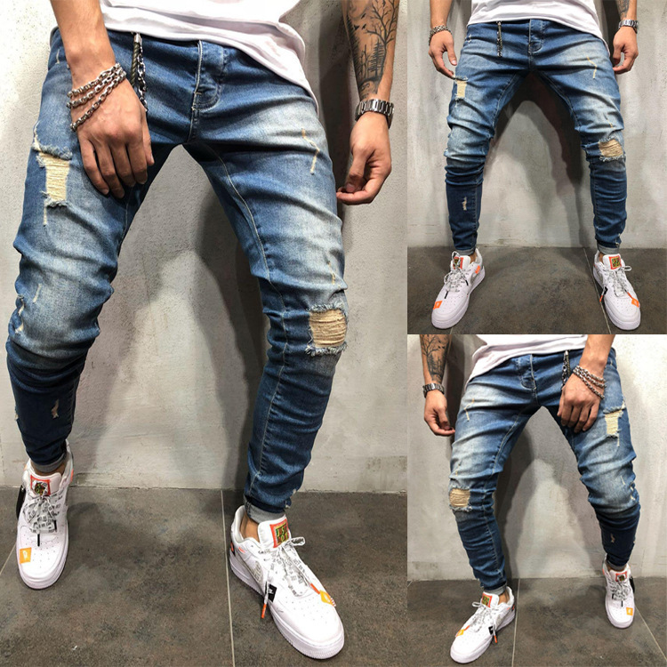 New fashion youth ripped skinny feet men's jeans 109