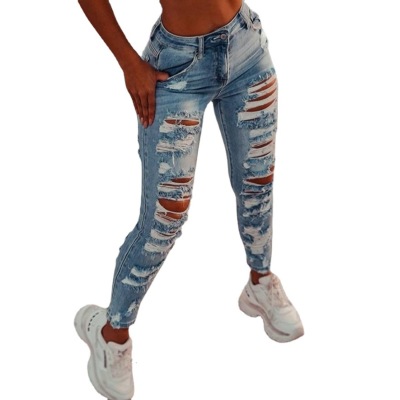 New style many holes skinny jeans trousers 92 