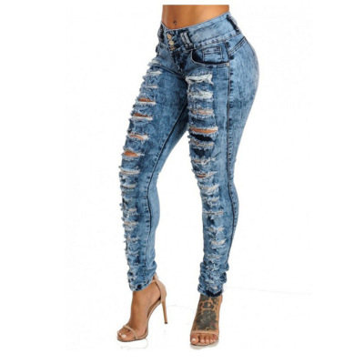 New style ripped high waist skinny jeans with buttonholes 74