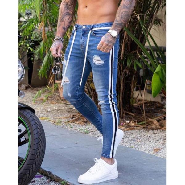 New white slim-fit ripped pencil pants 22