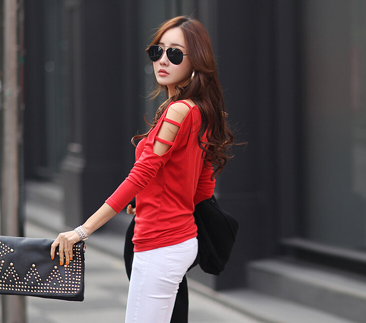 Off shoulder plus size women's bottoming shirt long sleeve t-shirt 116