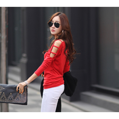 Off shoulder plus size women's bottoming shirt long sleeve t-shirt 116