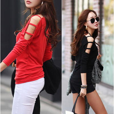 Off shoulder plus size women's bottoming shirt long sleeve t-shirt 116