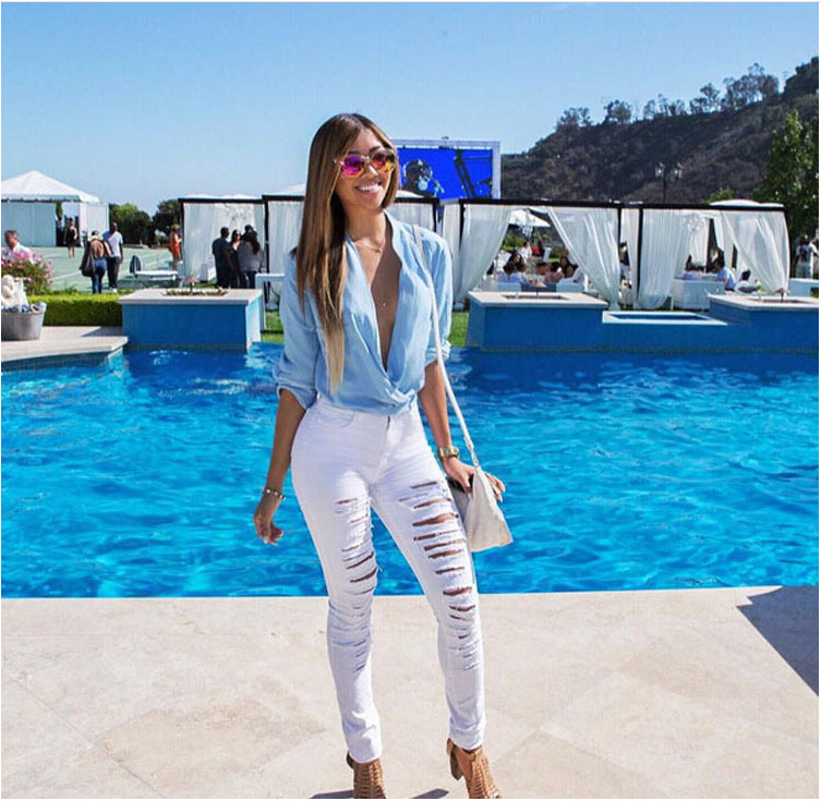 Personalized Beggar Frayed Stretch Jeans Women's Trousers 114