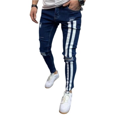 Ripped stretch skinny jeans, printed jeans for men 111