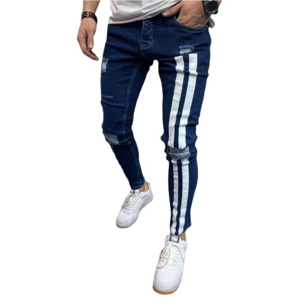 Ripped stretch skinny jeans, printed jeans for men 111