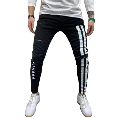 Ripped stretch skinny jeans, printed jeans for men 111