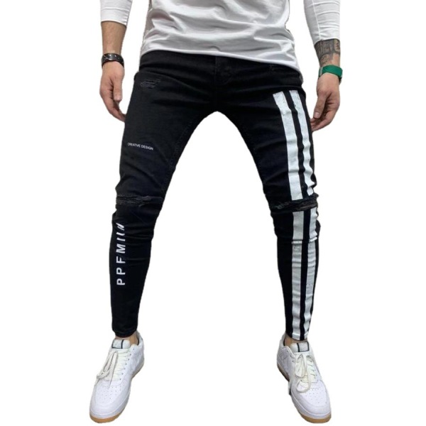 Ripped stretch skinny jeans, printed jeans for men 111
