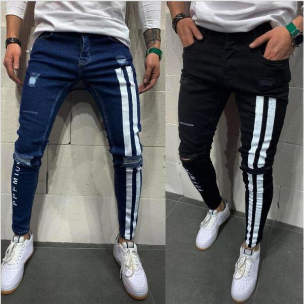 Ripped stretch skinny jeans, printed jeans for men 111