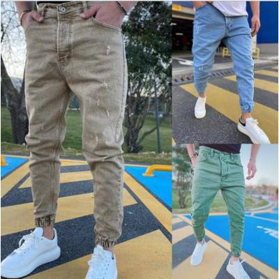 Ripped trendy color slim denim trousers for men 10