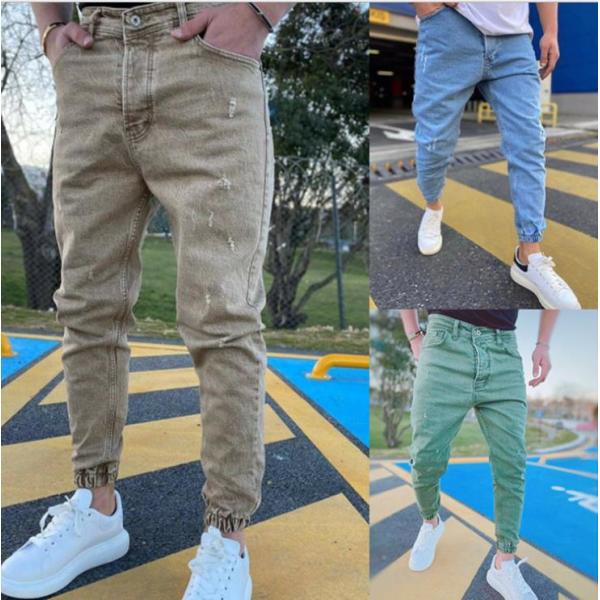 Ripped trendy color slim denim trousers for men 10