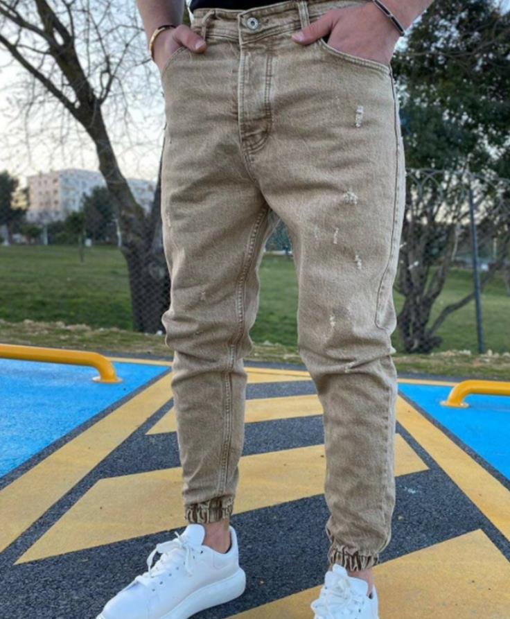 Ripped trendy color slim denim trousers for men 10