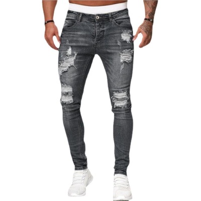 Ripped white slim-fit denim trousers fashion 11