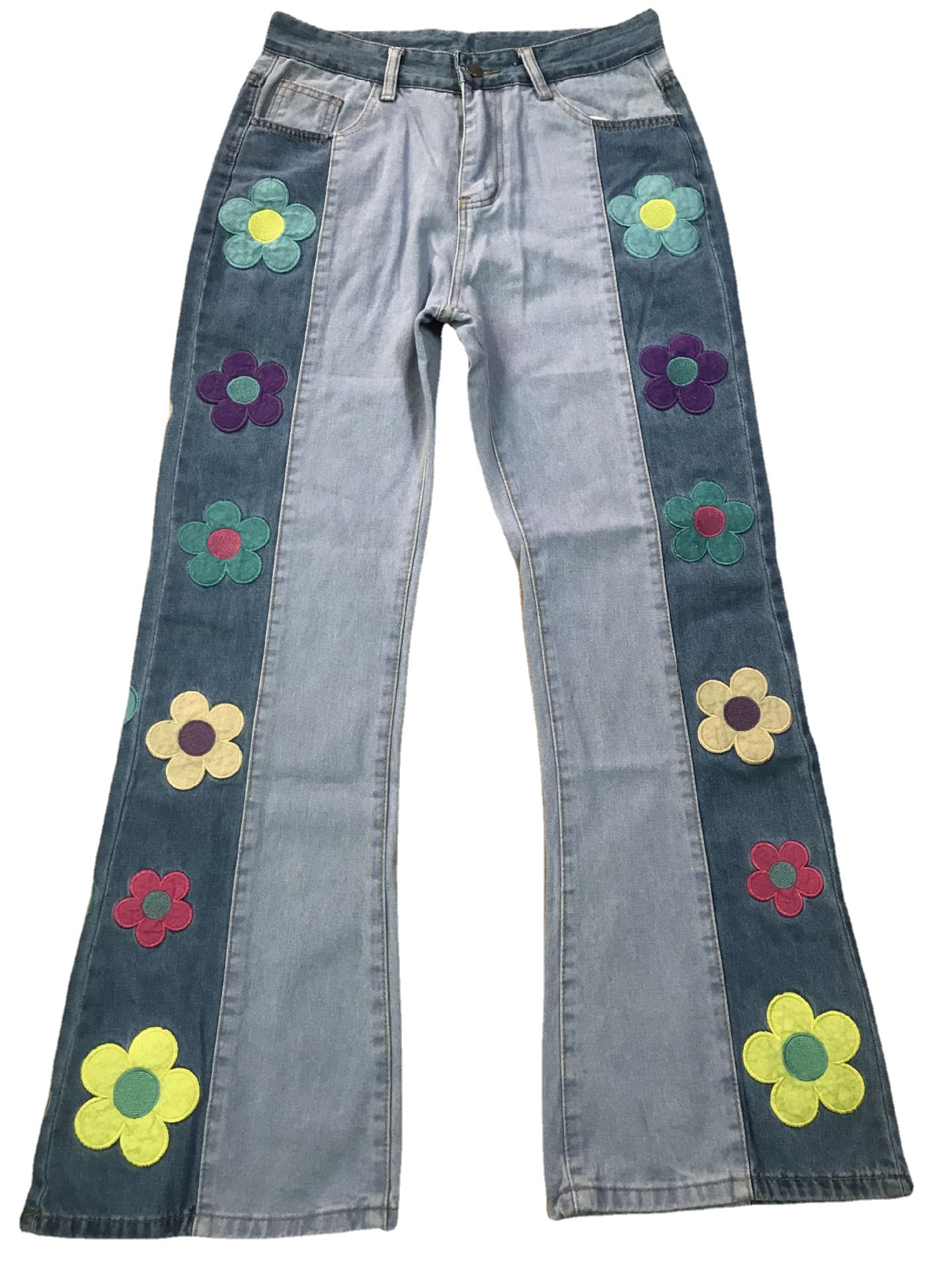 Side embroidered flower high waist bootcut trousers 7