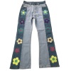 Side embroidered flower high waist bootcut trousers 7