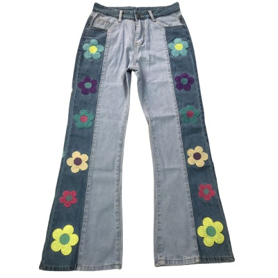 Side embroidered flower high waist bootcut trousers 7
