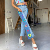 Side embroidered flower high waist bootcut trousers 7