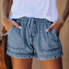 Street Style Elastic Waist High Waist Thin Denim Shorts Women 104