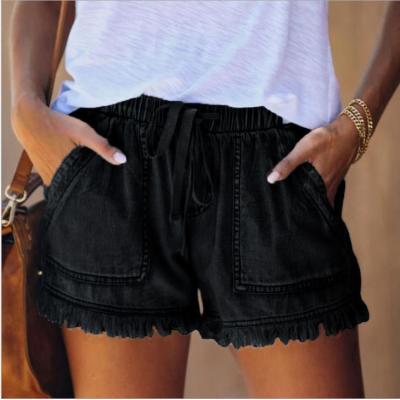 Street Style Elastic Waist High Waist Thin Denim Shorts Women 104