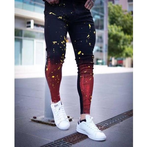 Stretch Skinny Stretch Jeans Gradient Painted Denim Trousers Men 86