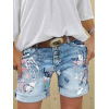 Summer new denim shorts washed printed jeans women's clothing 40 