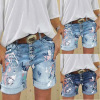 Summer new denim shorts washed printed jeans women's clothing 40 