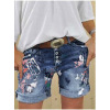 Summer new denim shorts washed printed jeans women's clothing 40 