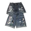 Summer new denim shorts washed printed jeans women's clothing 40 