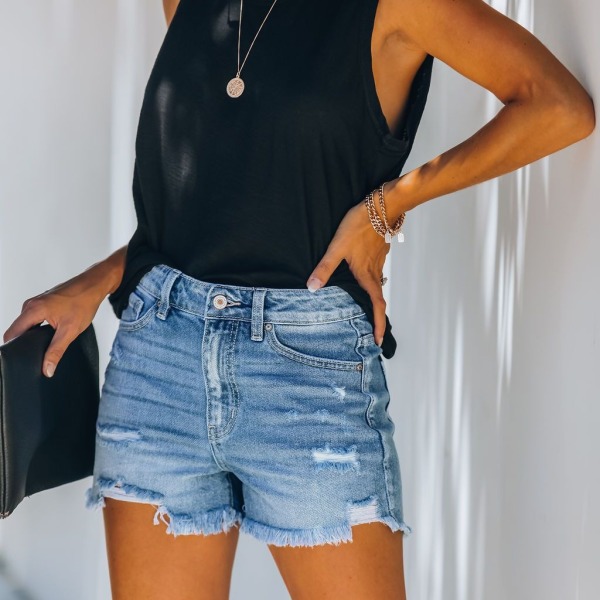 Summer new raw edge ripped foreign trade denim shorts women 97