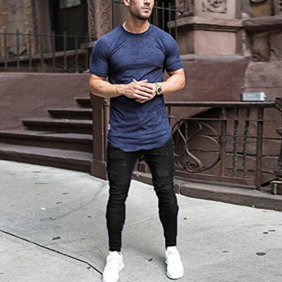 Washed Skinny Knee Hole Men's Trousers 112