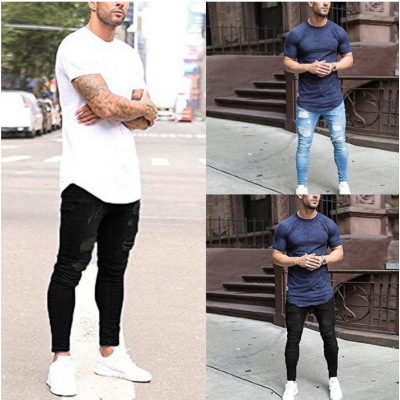 Washed Skinny Knee Hole Men's Trousers 112