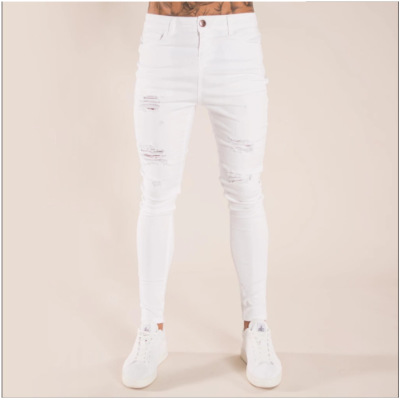 Washed Skinny Knee Hole Men's Trousers 112