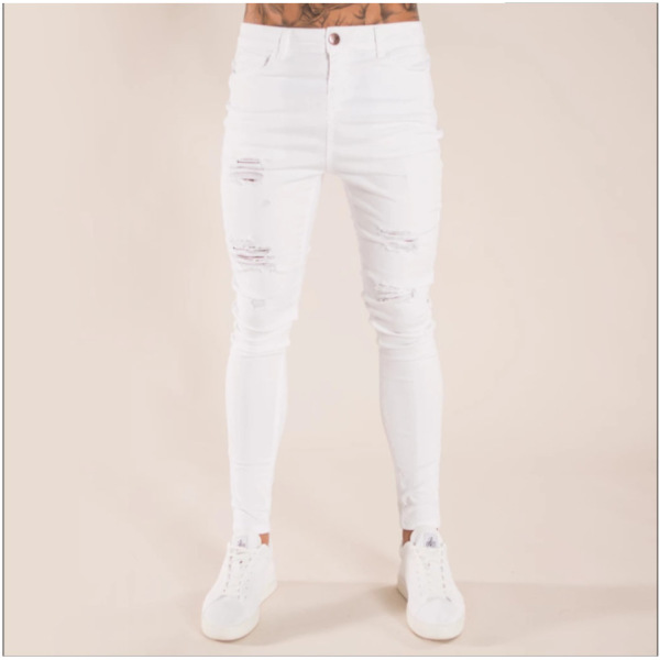 Washed Skinny Knee Hole Men's Trousers 112