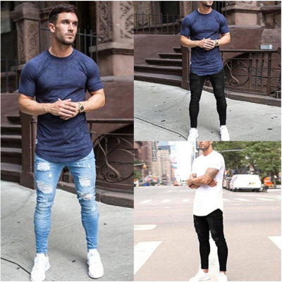 Washed Skinny Knee Hole Men's Trousers 112