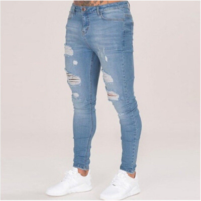 Washed Skinny Knee Hole Men's Trousers 112