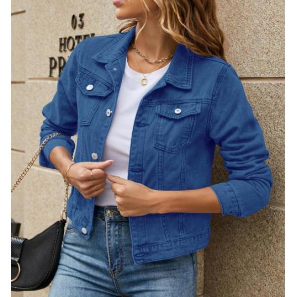 Women's Fashion Slim Lapel Candy Color Denim Jacket 84