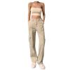 women's high waist elastic waist multi pocket overalls 48