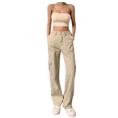 women's high waist elastic waist multi pocket overalls 48