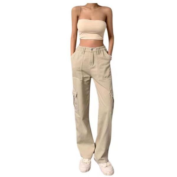 women's high waist elastic waist multi pocket overalls 48