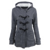 Women's Horn Button Coat Thick Hooded Blended Cotton Jacket 31 