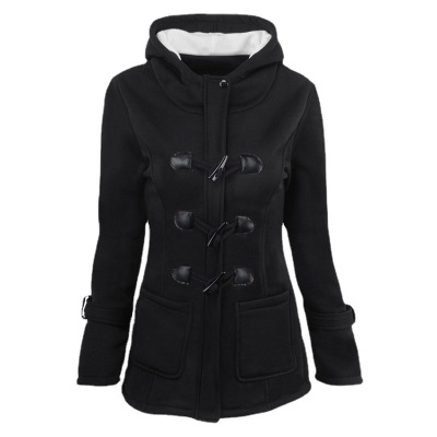 Women's Horn Button Coat Thick Hooded Blended Cotton Jacket 31 