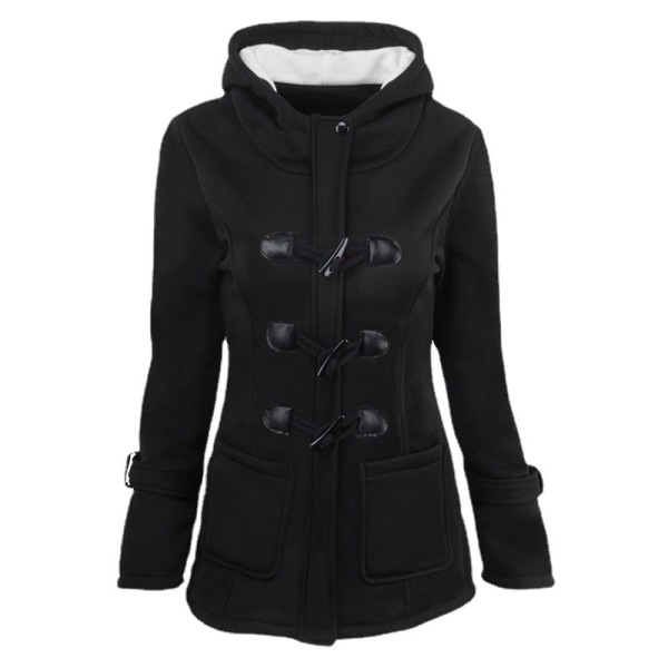 Women's Horn Button Coat Thick Hooded Blended Cotton Jacket 31 