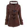 Women's Horn Button Coat Thick Hooded Blended Cotton Jacket 31 