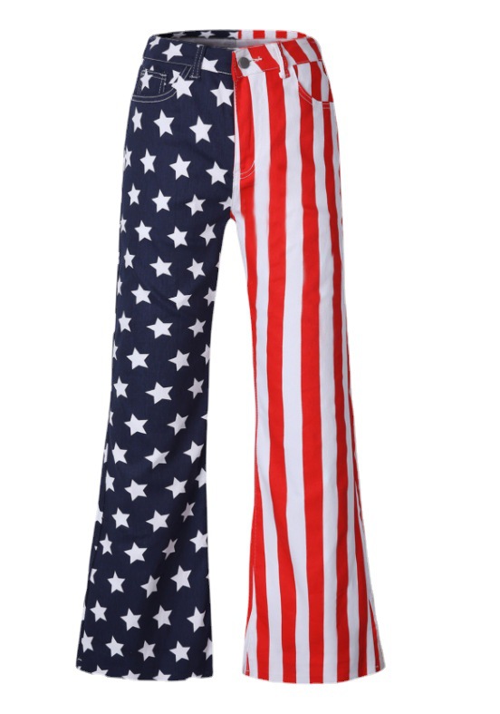 Women's Independence Day Flag Print Flared Jeans 14