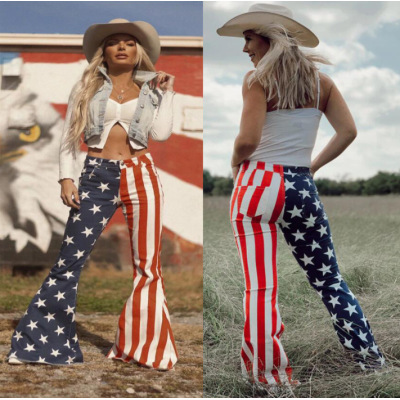 Women's Independence Day Flag Print Flared Jeans 14
